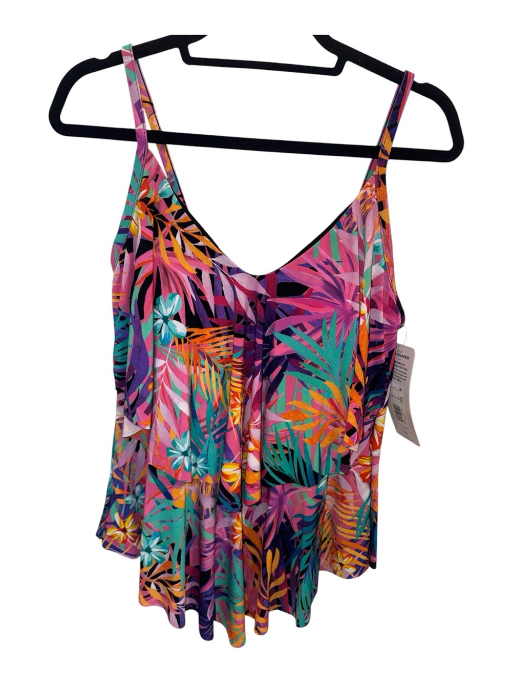 Tropical Floral Swim Tankini Top - Multi Pink & Teal